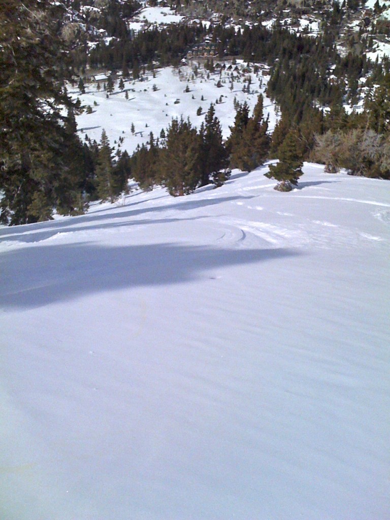 Tracks from the top of June Mountain to the Yosemite Gateway Chalet's Hydrotherapy Tub.